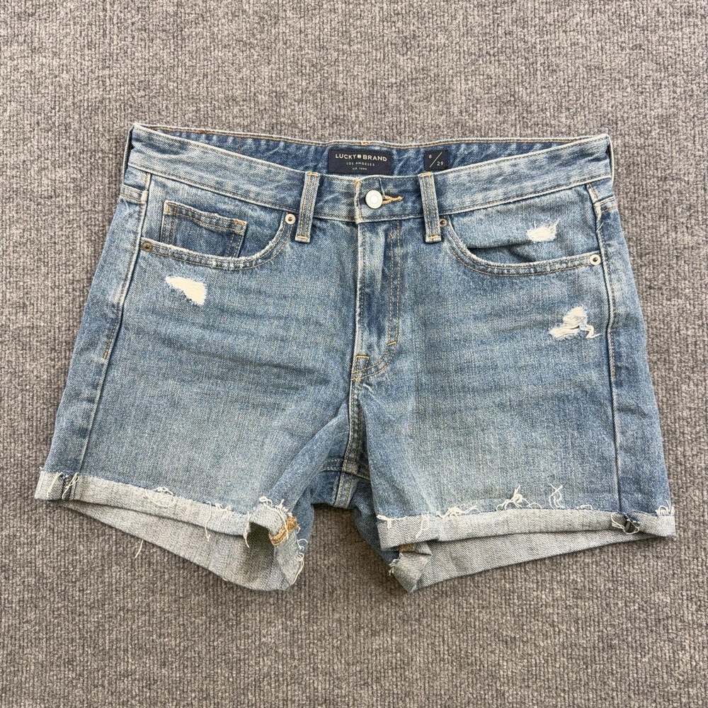 Lucky‎ Brand Shorts Womens 8/29 Blue Denim Boyfriend Short Cuffed Distressed